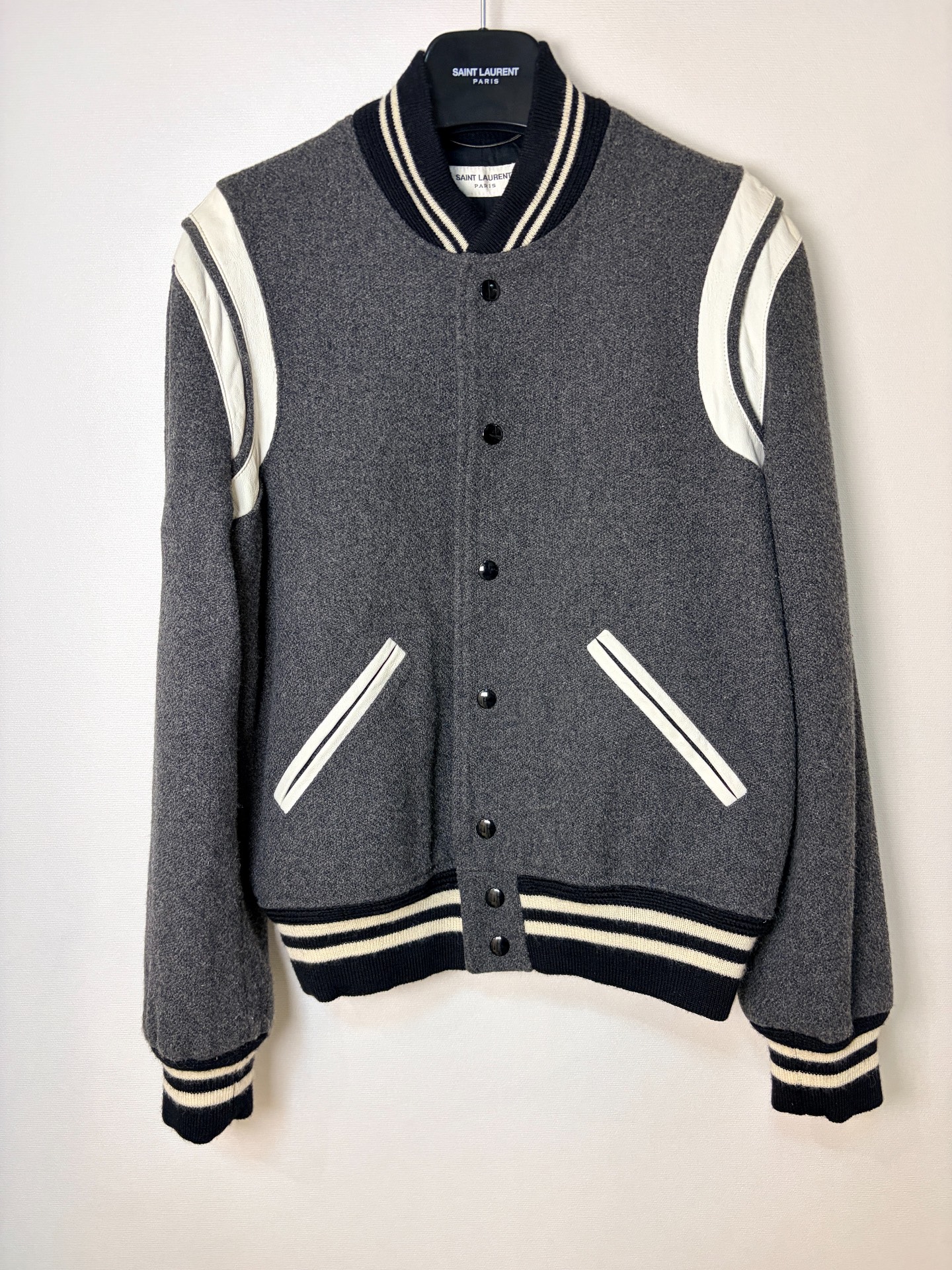 Saint Laurent Gray Wool Baseball Jacket