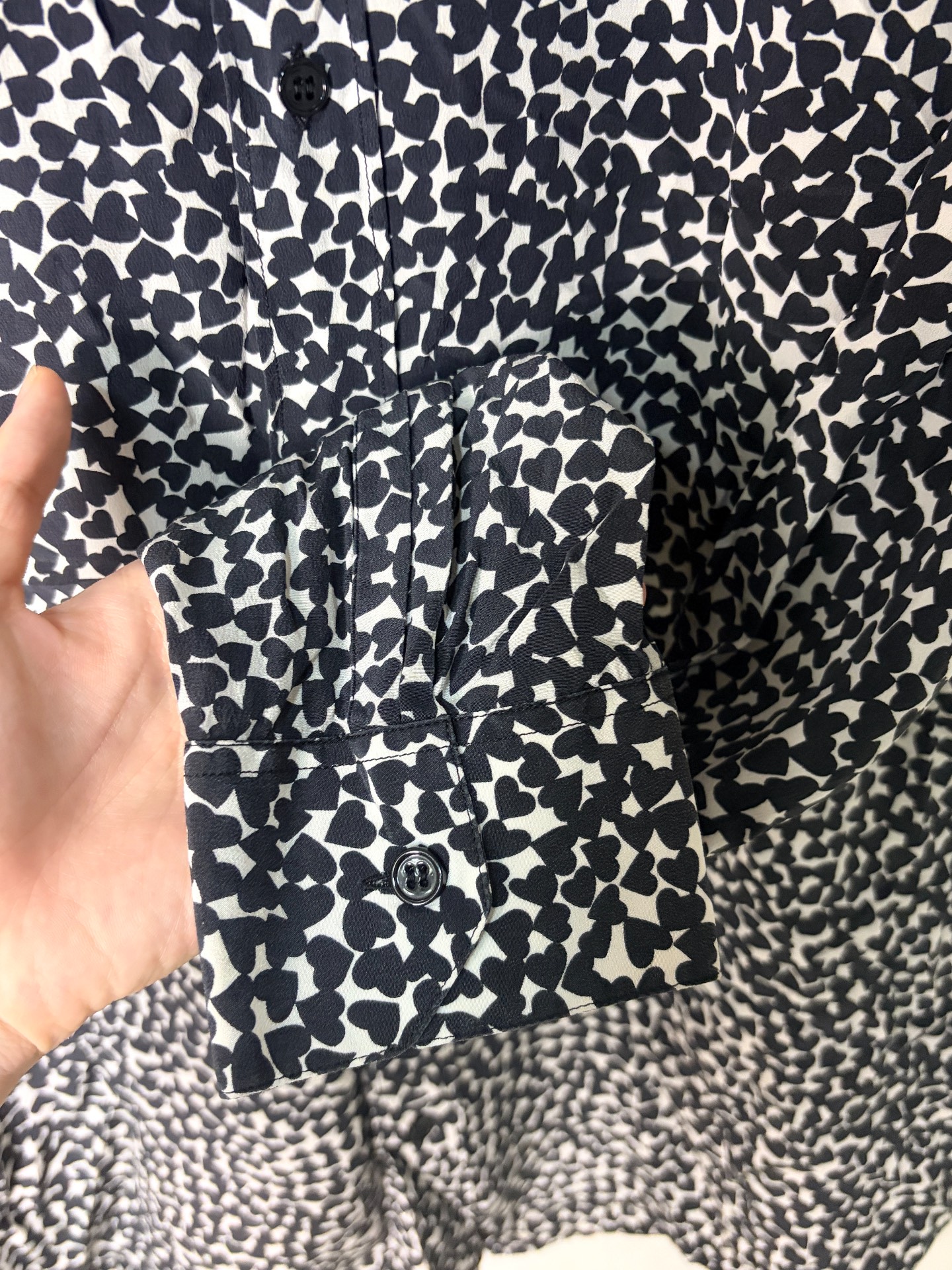 Saint Laurent Silk Heart Print Shirt — detail