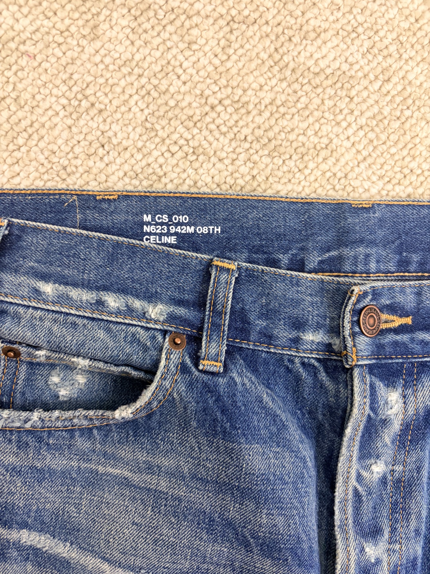 Celine 22SS Washed Blue Denim Shorts — label