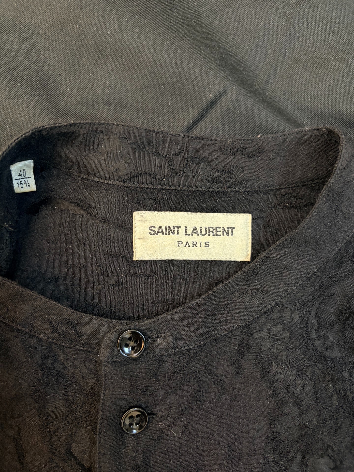 Saint Laurent Henry Collar Wool Silk Shirt — detail