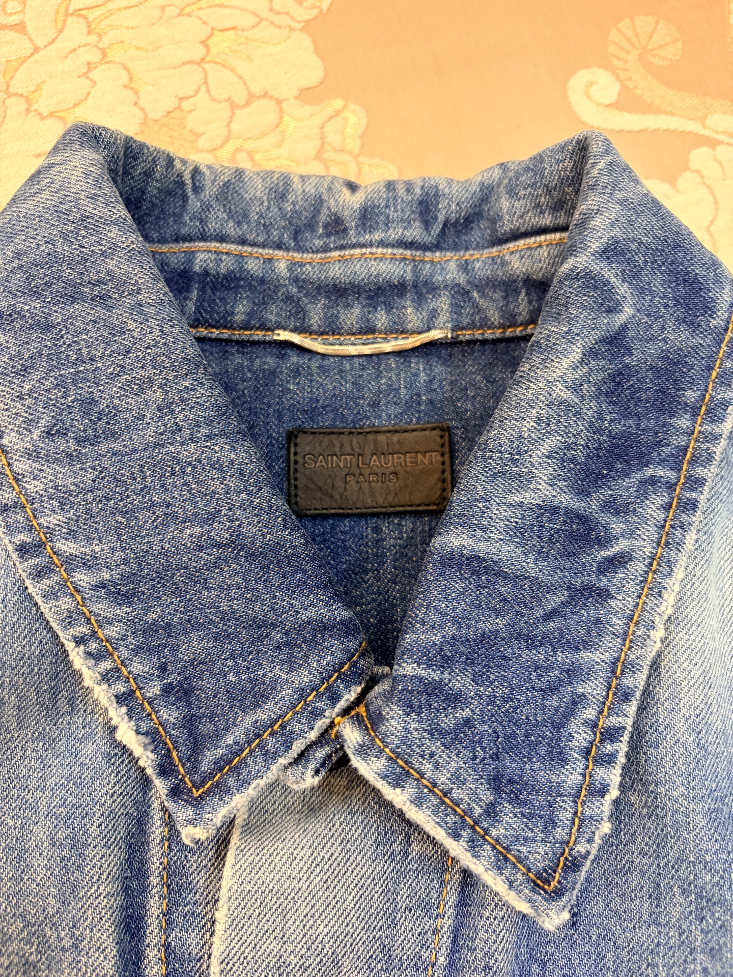 Saint Laurent Distressed Blue Denim Jacket — back