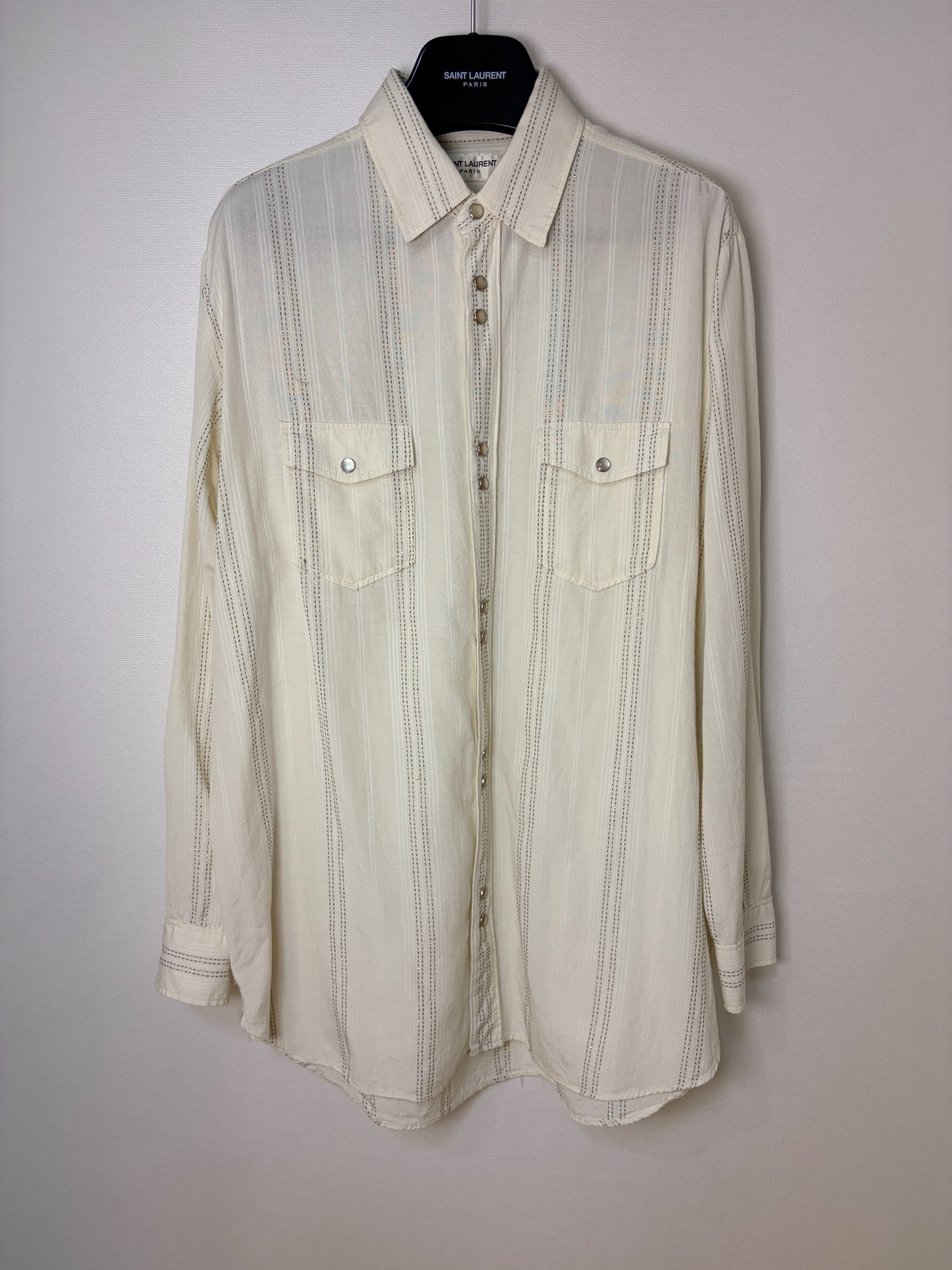 Saint Laurent Cream Metallic Stripe Shirt