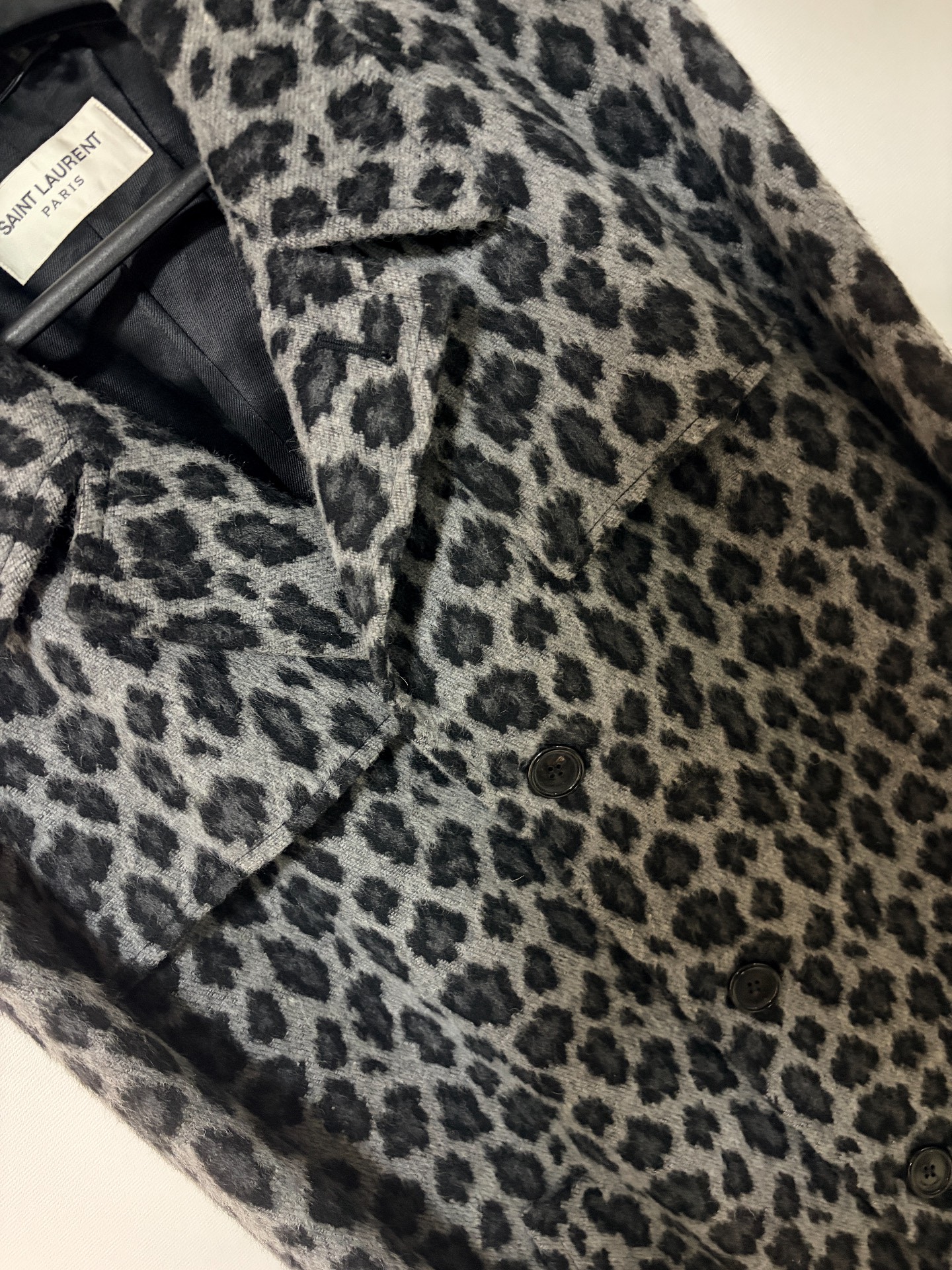 Saint Laurent Leopard Print Wool Coat — detail