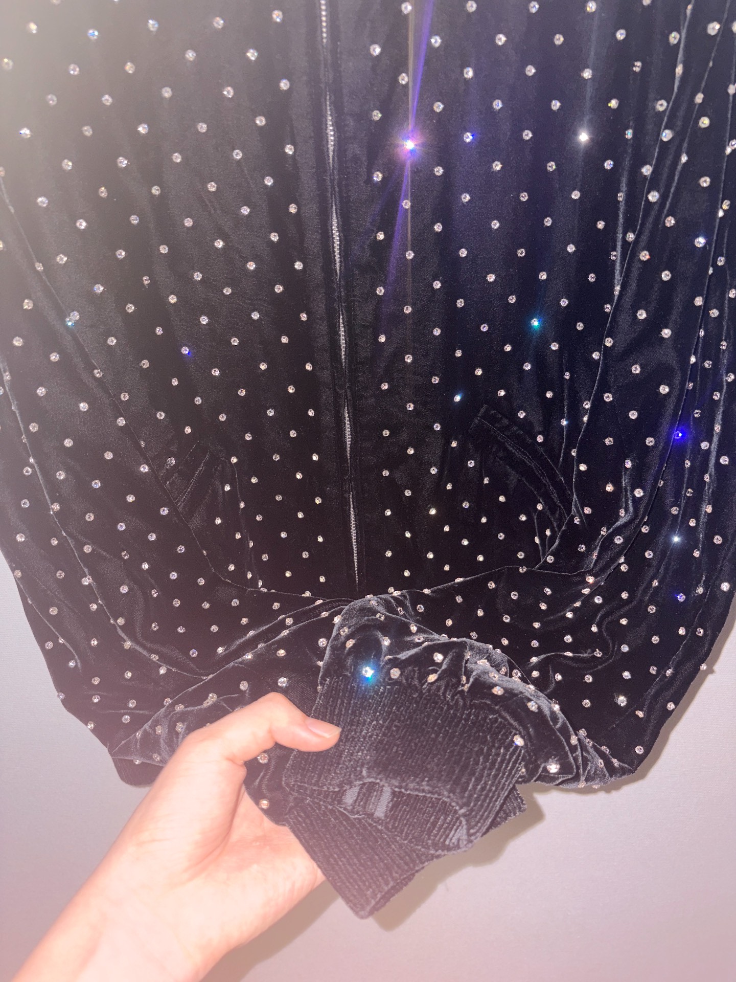 Saint Laurent Black Velvet Rhinestone Bomber — label