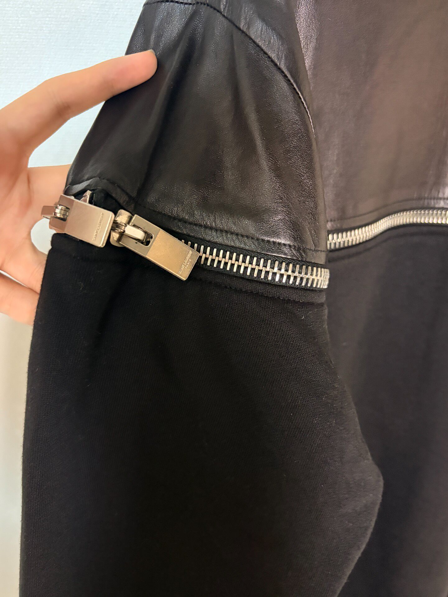 Saint Laurent SLP 13FW Leather Zip Sweatshirt — detail