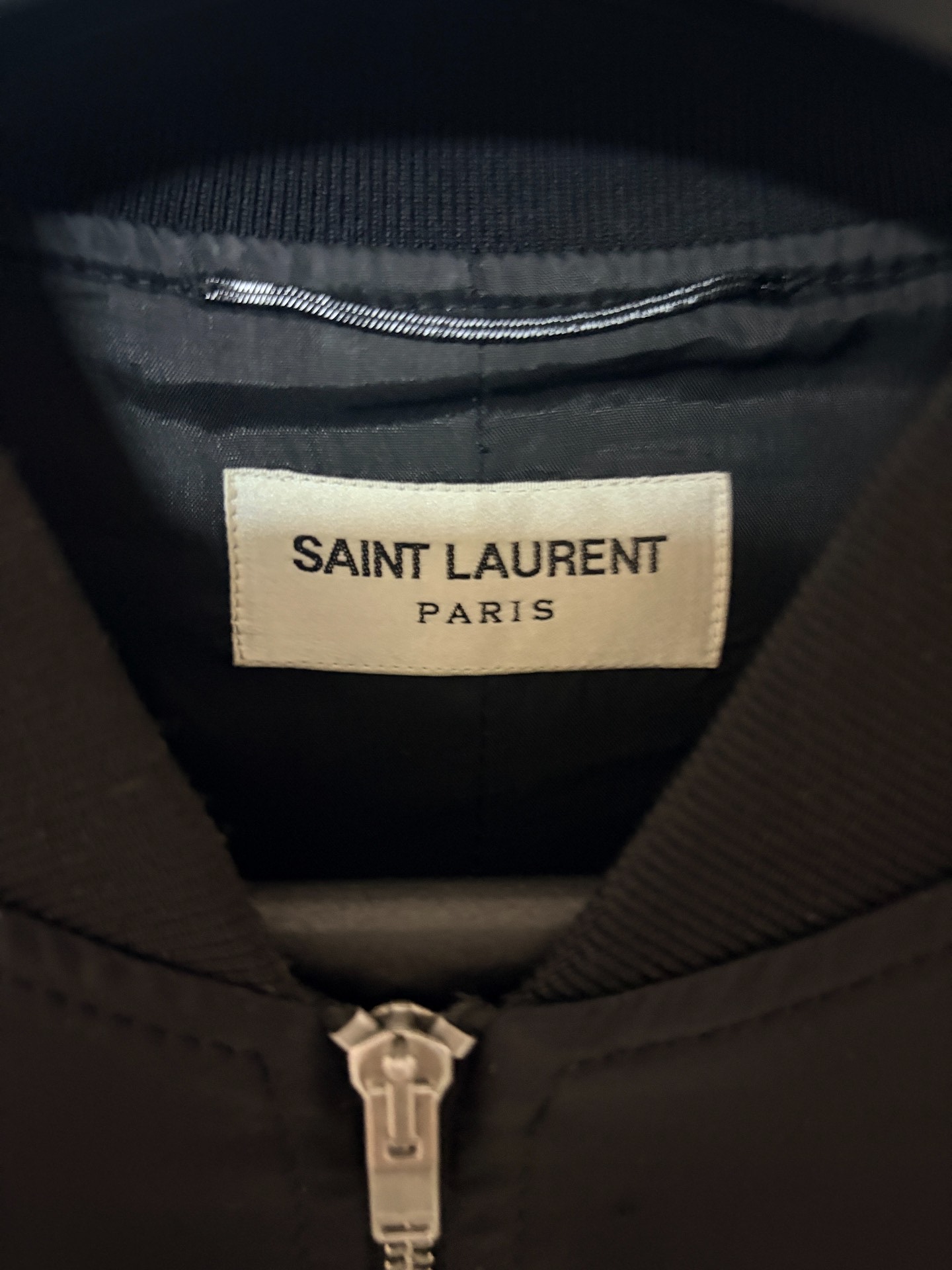 Saint Laurent Tiger Head Sequin Baseball Jacket — label