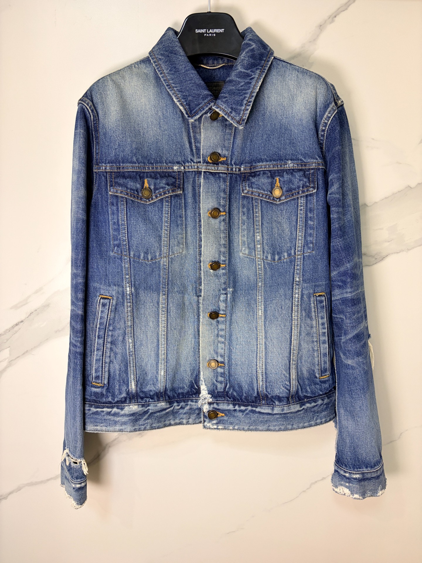 Saint Laurent Distressed Blue Denim Jacket