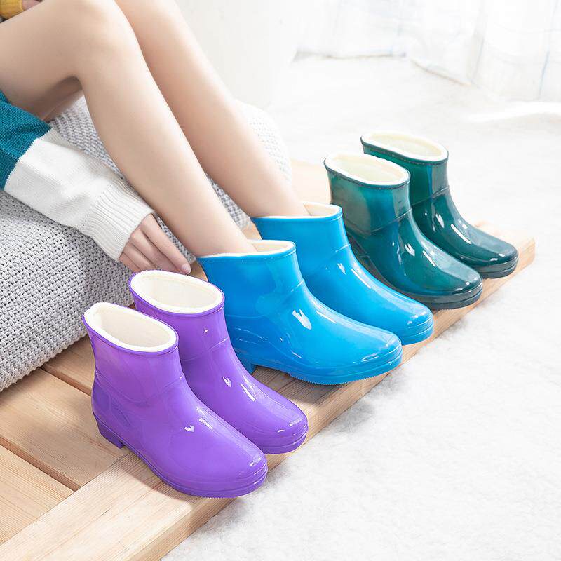 防鞋胶女水加棉加绒筒冬季款时保雨鞋短尚雨女士厚防鞋暖套靴滑