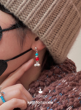 自留推荐 ENSAGE/APT702 松珊小铃耳环 925银琉璃珠绿松石耳钉