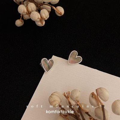 soft mountains软山 pure heart耳环 纯银灰色贝母心形精致耳钉