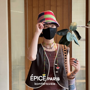 福利价!自留推荐 EPICE 春夏法式印花拼色小盆帽渔夫帽女清新百搭