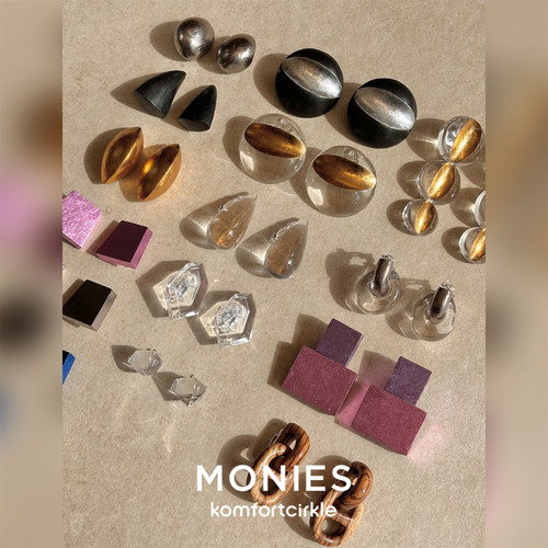 明星款 MONIES 丹麦设计师几何亚克力时髦个性耳钉耳夹无耳洞耳饰