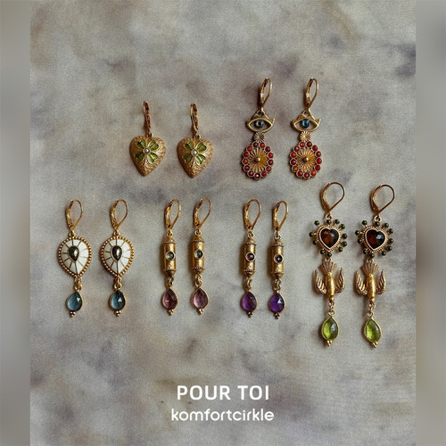 POUR TOI 爱心飞鸟水滴宝石耳环耳坠 法式复古精致气质手工耳饰