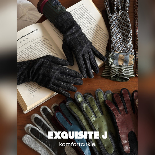 主推款 EXQUISITE J 秋冬拼接中长分指手套意大利手工时髦穿搭