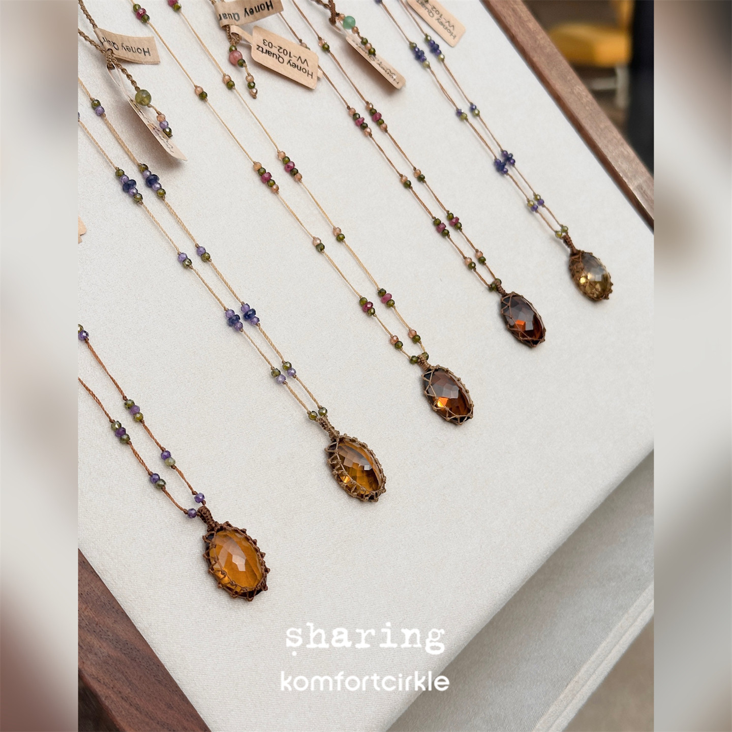 SHARING Honey Quartz项链 天然半宝石吊坠串珠编绳法国高级手工