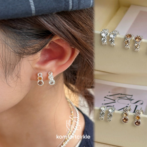 SIRUI NING Molecules三钻圆环耳钉 精致百搭小巧925银彩宝耳环女