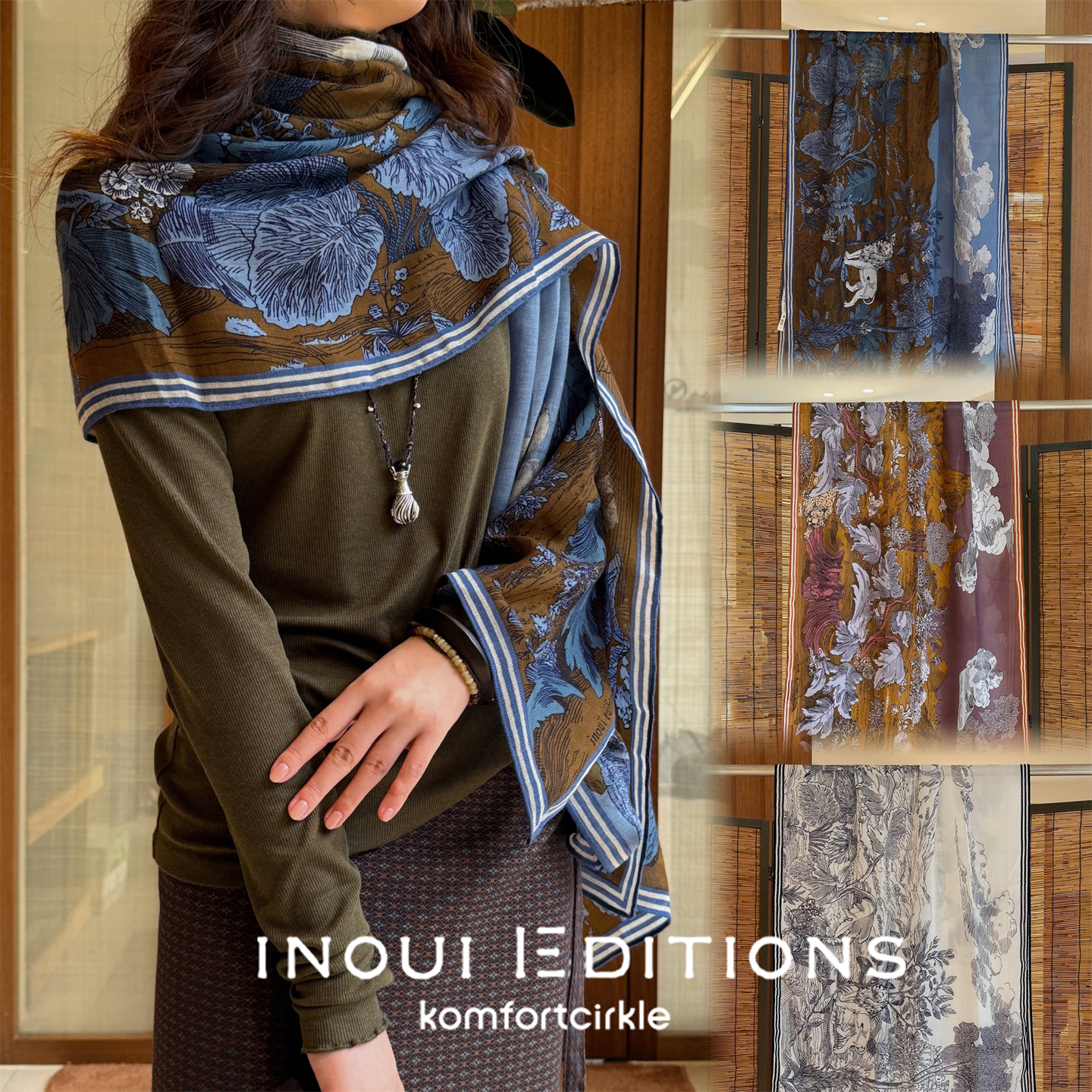 INOUI EDITIONS 70*190草原狮子羊毛印花长丝巾围巾披肩时髦百搭