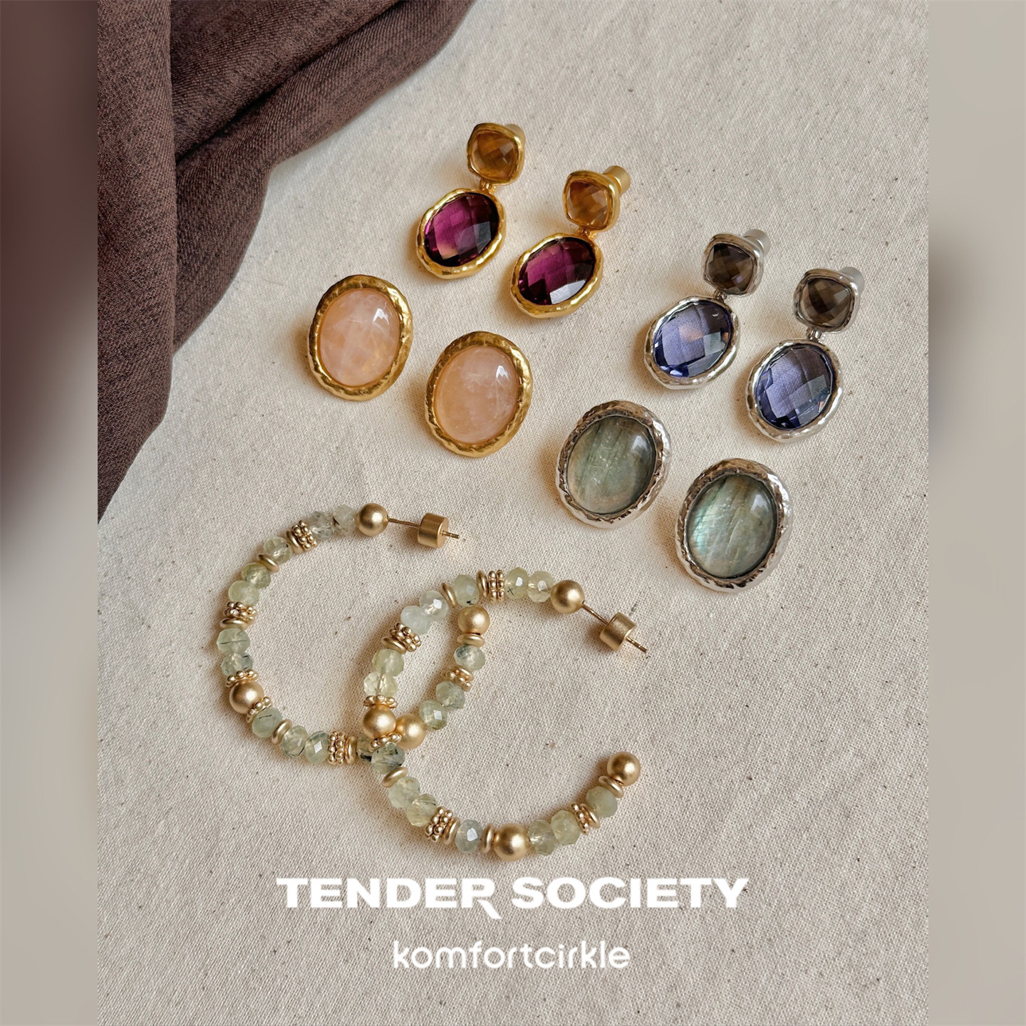 TENDER SOCIETY 西西里纽扣型耳钉拼接耳环串珠耳圈时髦耳饰女