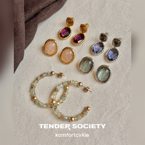 TENDER SOCIETY 西西里纽扣型耳钉拼接耳环串珠耳圈时髦耳饰女