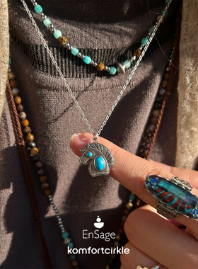 ENSAGE/APT702 灵驹项链 925银镶嵌绿松石马头吊坠毛衣链