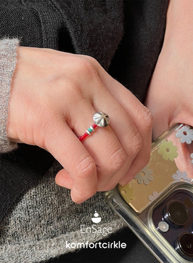 自留推荐 ENSAGE 心脉赤结红琉璃串珠戒指 原创手工高级质感指环