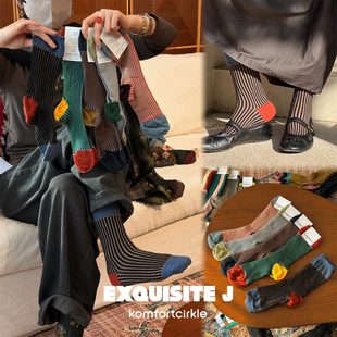 CA74拼色拼接条纹中筒袜子 意大利品牌 Exquisite
