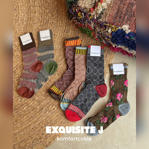 EXQUISITE J 意大利手工制作条纹拼接撞色中筒复古袜子春夏款