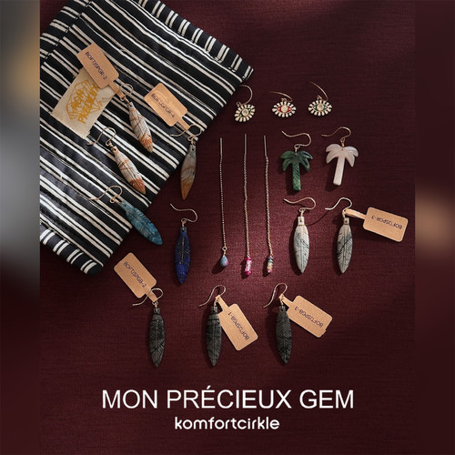 MON PRECIEUX GEM 眼睛吊坠耳环椰树羽毛耳钩串珠耳线手工耳饰