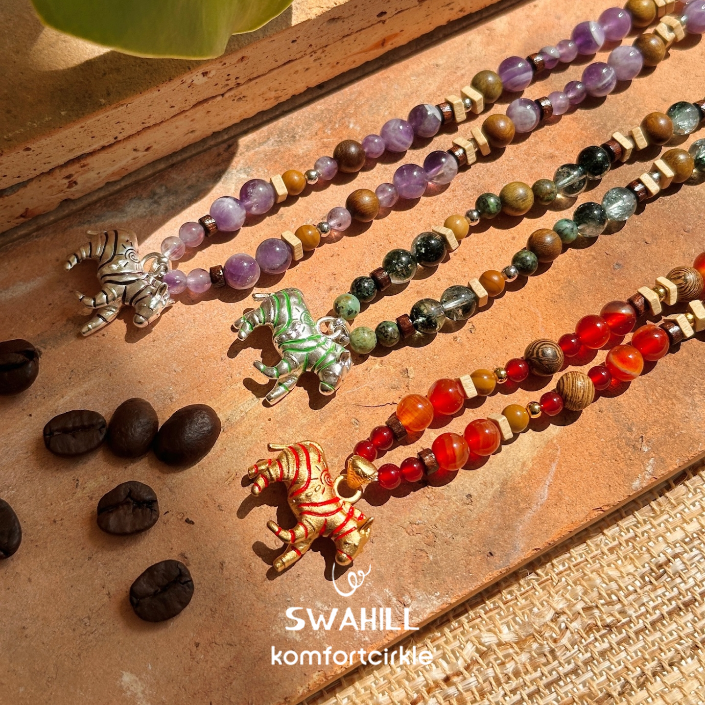 SWAHILL斯瓦山丘 斑马串珠项链 复古小众度假天然石木珠锁骨链