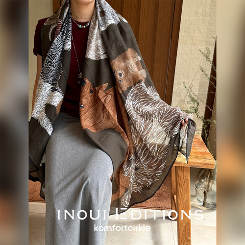 INOUI EDITIONS 100*200多犬狗狗印花丝巾大围巾披肩搭配新款