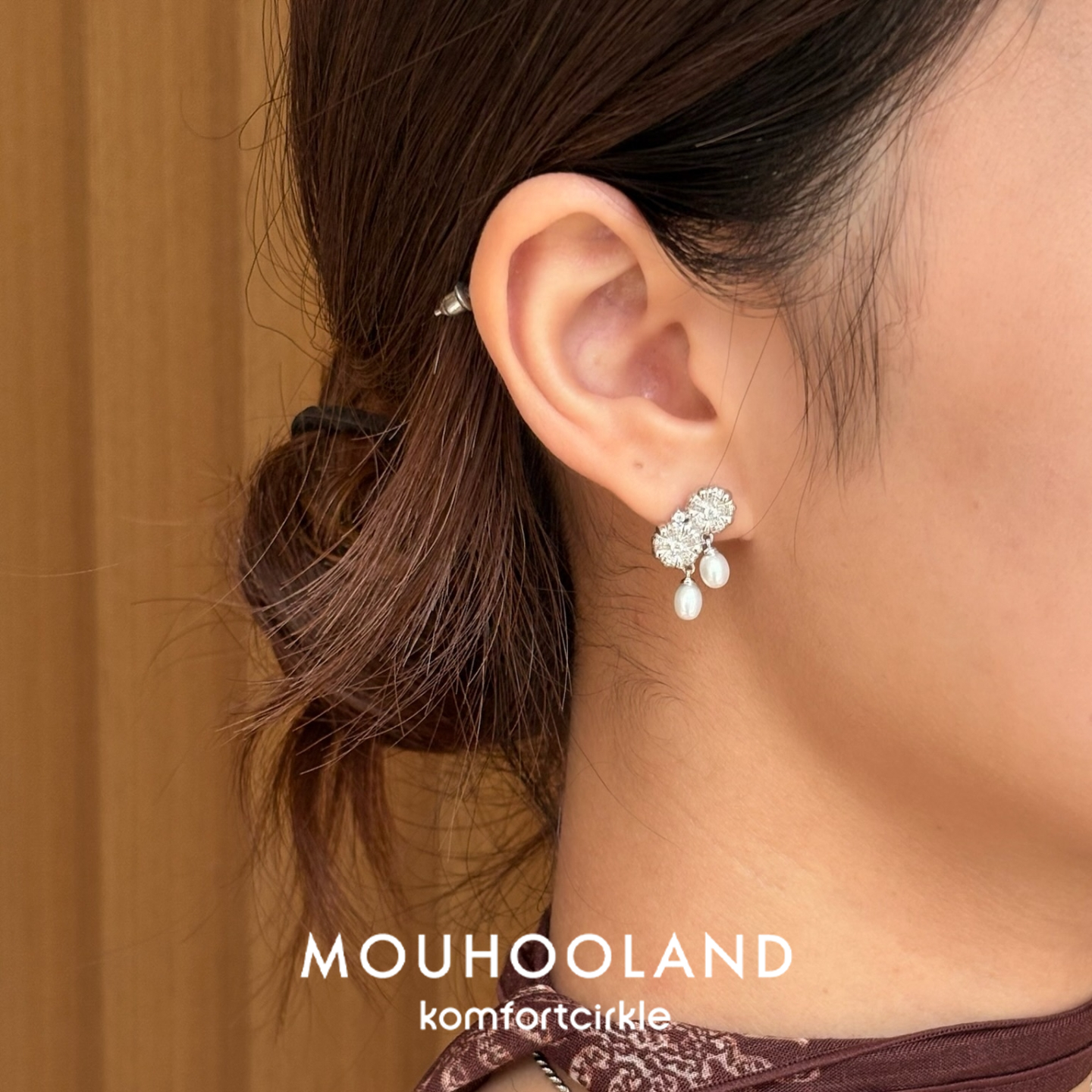 Mouhooland暮后之地 杏花不对称耳钉 925银针珍珠耳饰小众设计