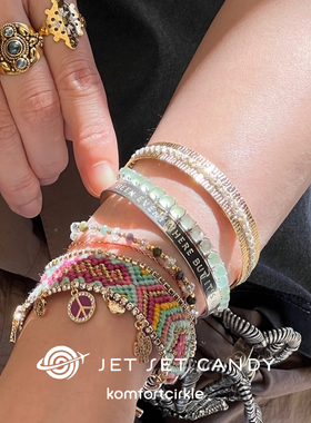 特价JET SET CANDY 银色许愿镂空手镯金属刻字手环时尚叠戴原创