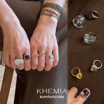 KHEMIA 天然白紫水晶戒指 原创设计轻奢简约金银托指环女叠搭礼物