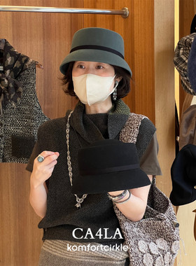CA4LA KTZ02762羊毛礼帽 26秋冬日系文艺复古赫本风蝴蝶结盆帽女