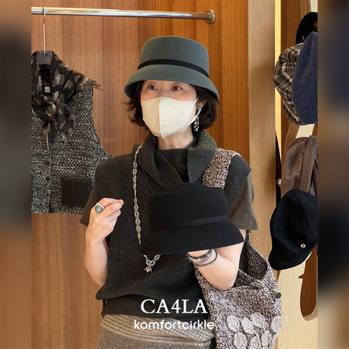 CA4LA KTZ02762羊毛礼帽 26秋冬日系文艺复古赫本风蝴蝶结盆帽女