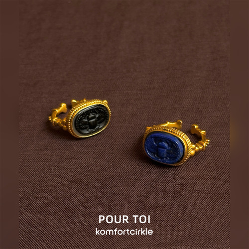 POUR TOI LAAWBA26004黑玛瑙青金石开口戒指 法式复古手工指环