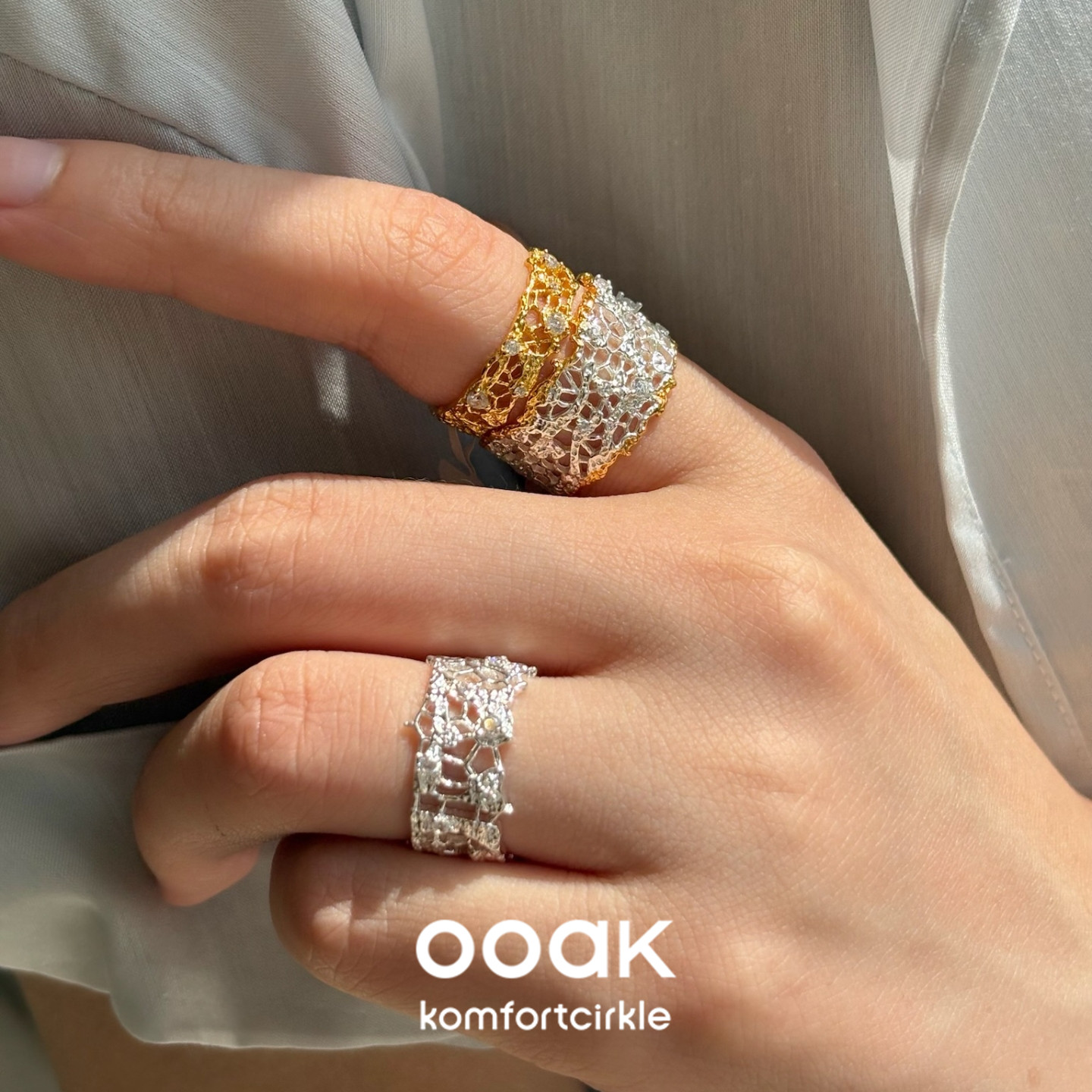 OOAK界格 列维斯蕾丝裙摆锆石戒指开口可调节混搭叠戴摩登精致