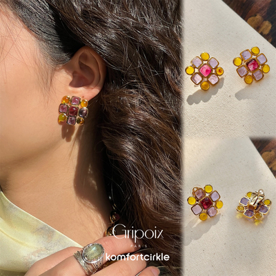 GRIPOIX 几何彩色耳钉耳夹 法国手工制作耳饰Dentelle Earrings