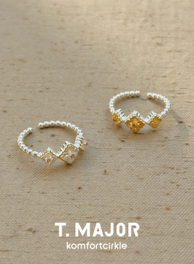 T.MAJOR Trilia花影双色开口戒指 925银锆石可调节指环女百搭