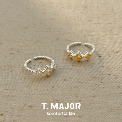 T.MAJOR Trilia花影双色开口戒指 925银锆石可调节指环女百搭