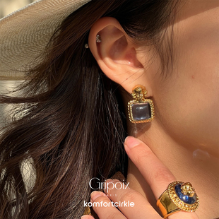 GRIPOIX 方形琉璃耳钉 法国工坊手工制作Azulejos Stud Earrings