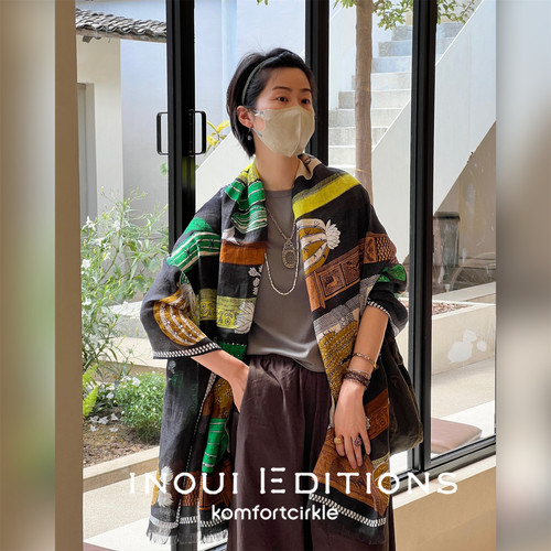 INOUI EDITIONS 100*195仙人掌建筑印花丝巾大围巾披肩搭配新款