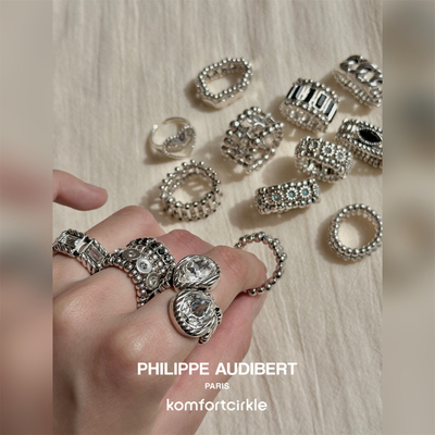 PHILIPPE AUDIBERT 弹力戒指 法国手工锡镀银小雏菊绿松石宽指环