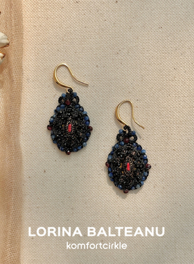 LORINA 合作款Dune耳环 法国天然半宝石手工编织蕾丝复古精致耳钩