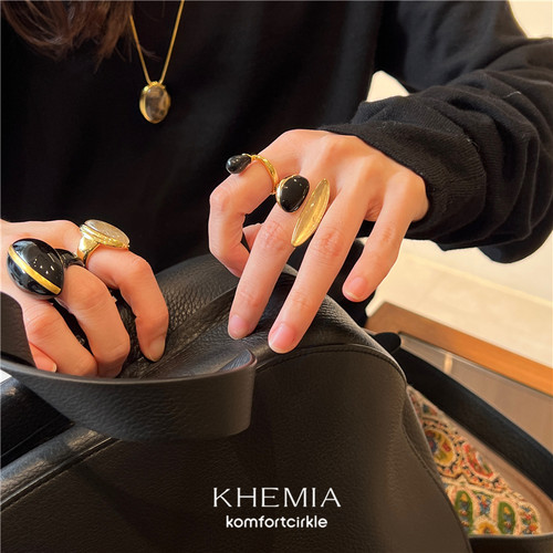 KHEMIA 新款蓝虎眼石天然发晶安力士椭圆戒指原创设计感高级指环