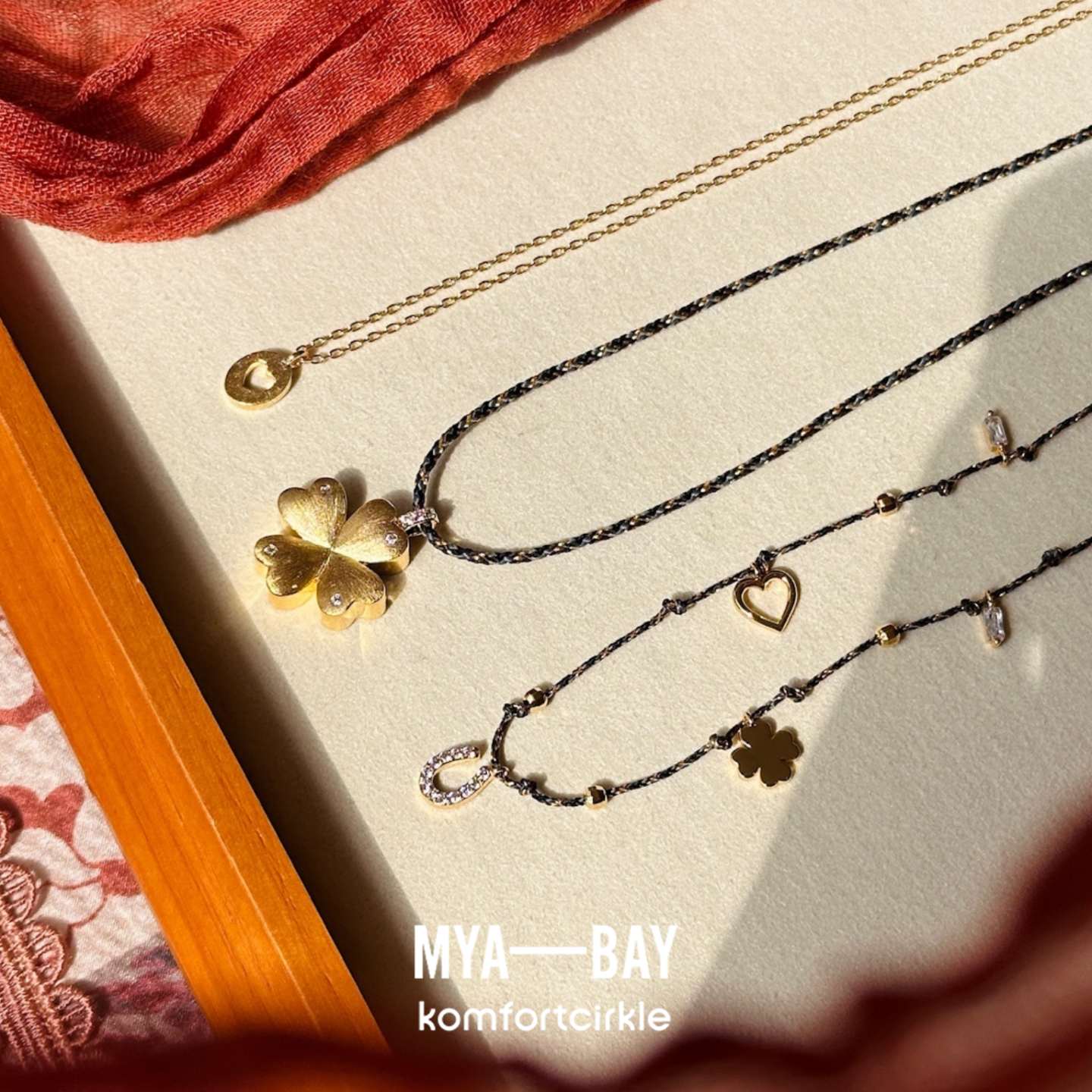 MYA BAY 幸运四叶草爱心吊坠编织绳项链精致简约百搭叠戴锁骨链