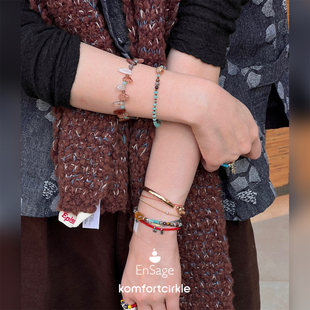 ENSAGE/APT702 古董琉璃珠手环 柔光茶光925银天然石串珠手串手链