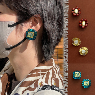 DOMINIQUE DENAIVE 不规则方形花朵耳夹无耳洞耳饰Boucle Ellie