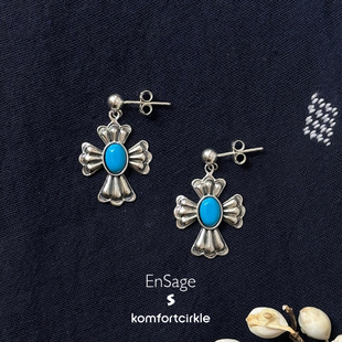 ENSAGE 十字蝴蝶耳钉 925银绿松石耳环原创设计师小众气质复古