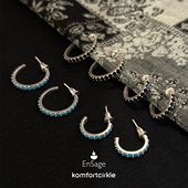 自留推荐 925银绿松石黑玛瑙镶嵌小圆环耳钉 APT702 定制款 ENSAGE